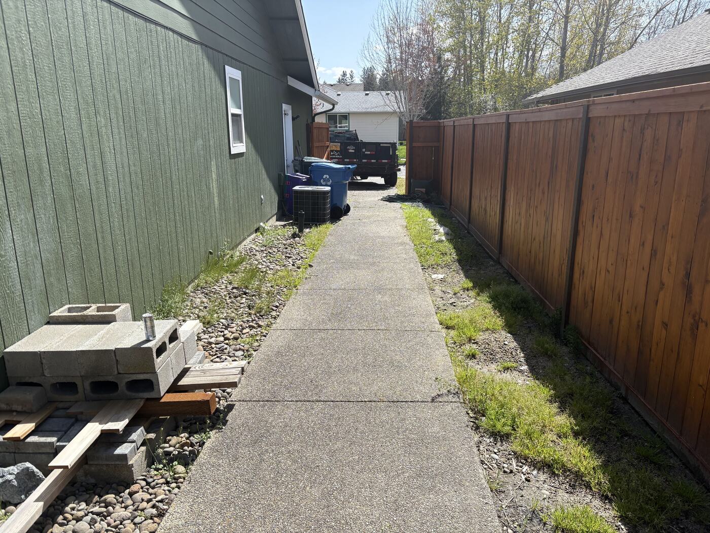 Before: weeds along a side-yard walkway